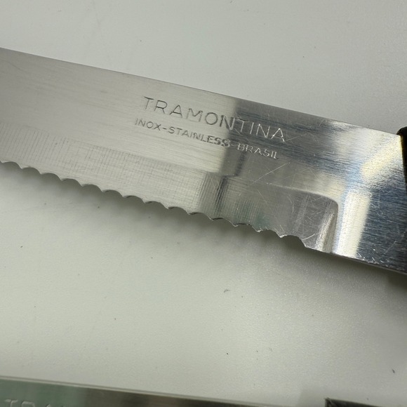 Tramontina Serrated Steak Knives Set of 5 Black Handle 9" Stainless Inox Brazil - Picture 2 of 5